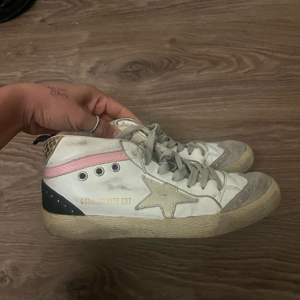 Golden Goose White and Pink Star Sneakers
